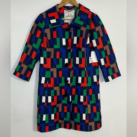 Milly of New York Silk Blend Colorful Block Pattern Trench Coat/Dress - Picture 6 of 16